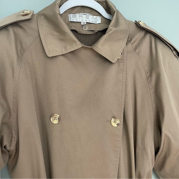 Vintage Brem Rainwear Classic Tan Lined Double Breasted Trench Coat Tie - Picture 5 of 16